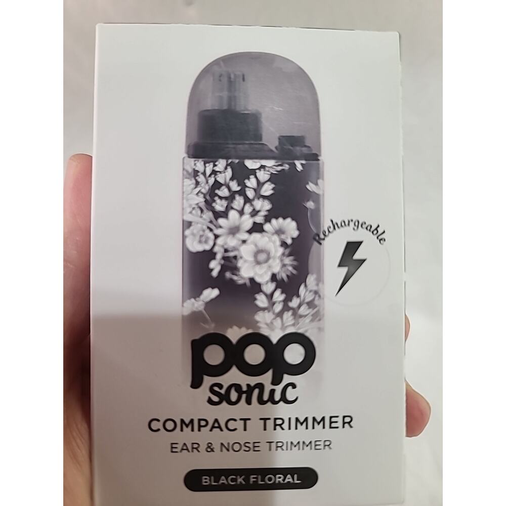 Pop Sonic Compact Rechargeable Ear & Nose Trimmer Black And White Small Portable